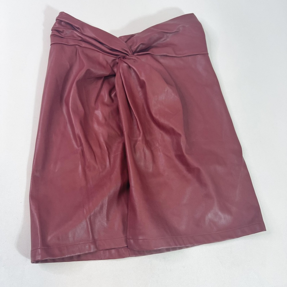 Kendall + Kylie Skirt Womens Medium Burgundy Faux Leather Knot Front Wrap Zip